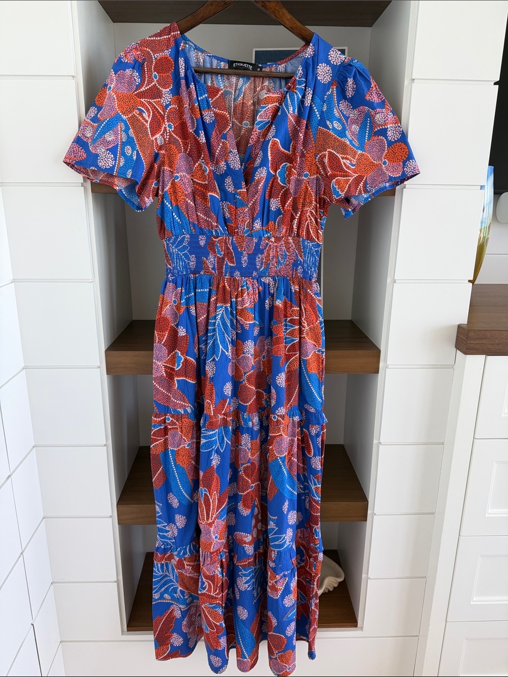 Etiquette Clothiers Blue & Burnt Orange Floral Maxi Dress